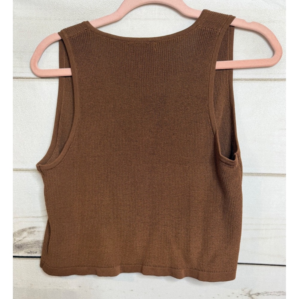 Miou Muse Sweet Peach Knit Vest Cocoa Brown Button Front Cropped Top L T2797ST - Picture 7 of 7